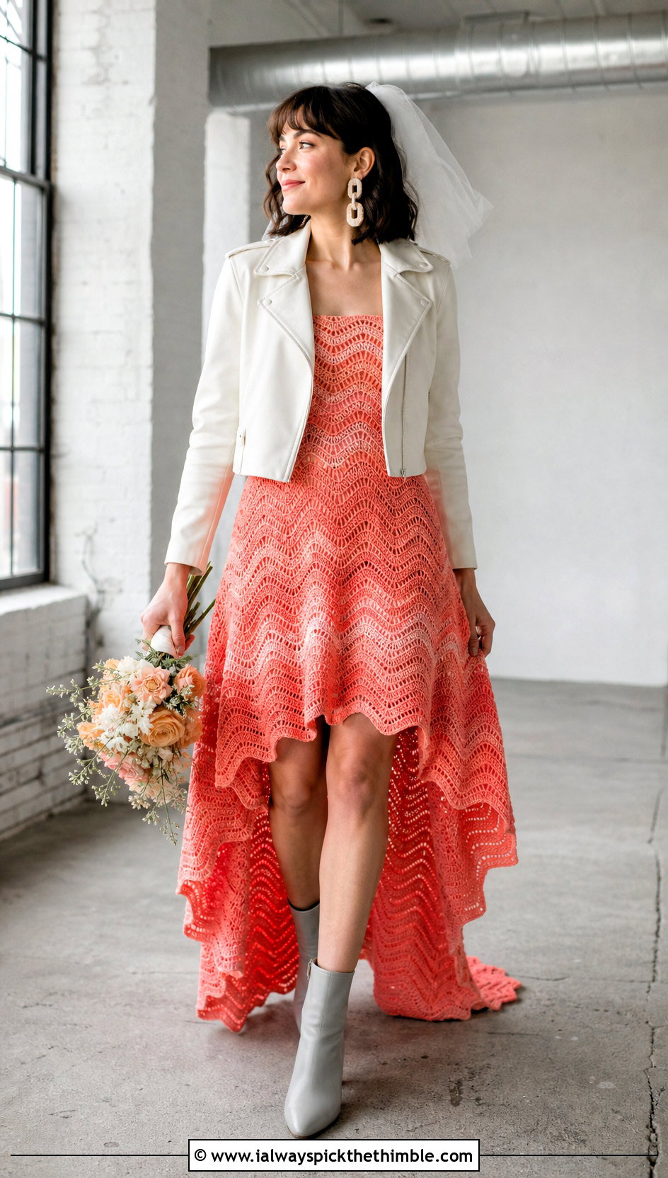 DIY Ripple Stitch High Low Wedding Dress With Ankle Boots - 25 diy crochet wedding dress outfit ideas