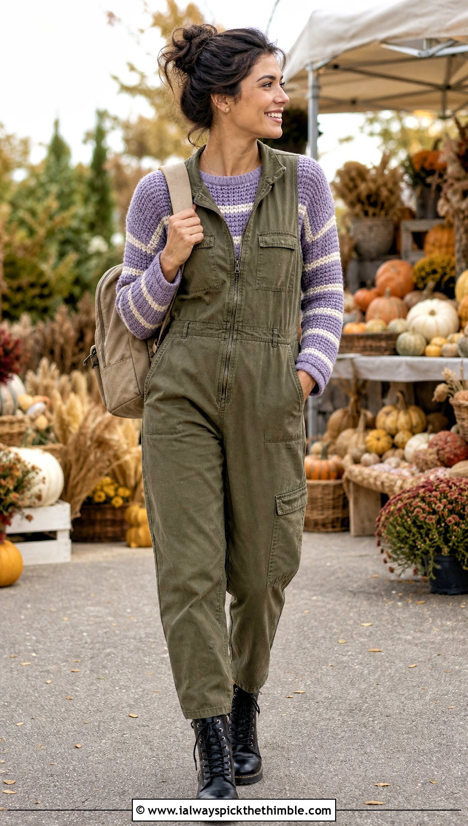 DK Weight Striped Crochet Sweater With Utility Jumpsuit - 20 Dk Weight Crochet Sweater outfit ideas