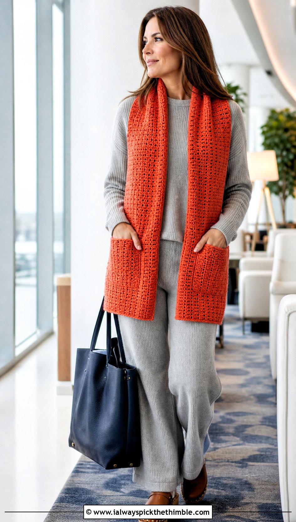 DK Yarn Pocket Crochet Scarf With Knit Set - 20 dk yarn crochet scarf outfit ideas