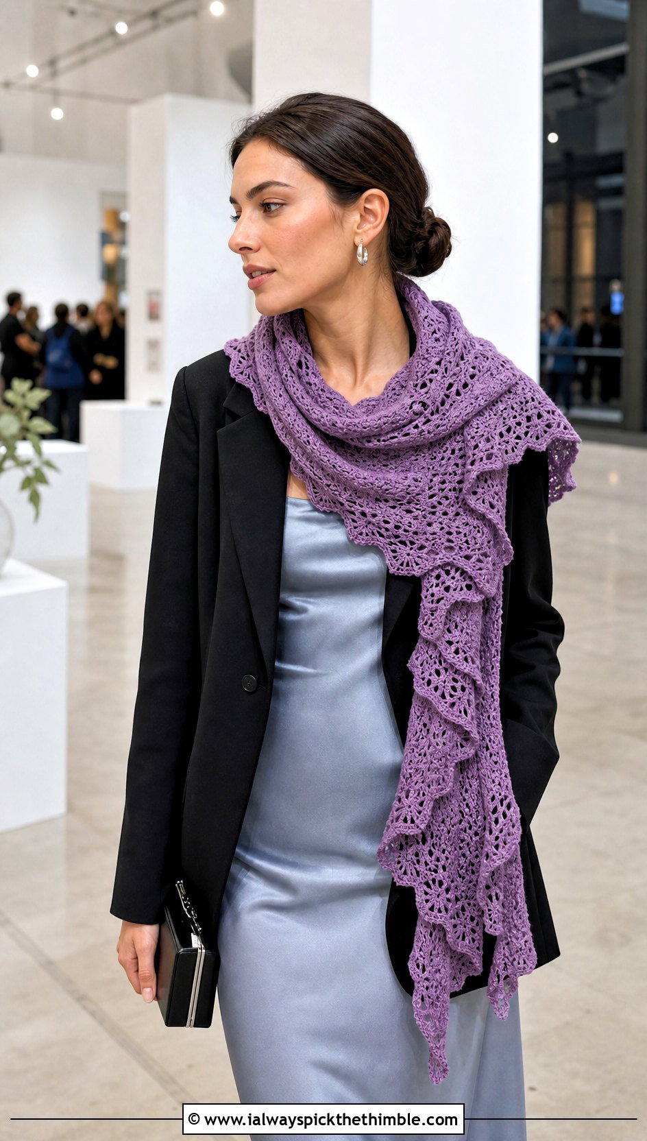 DK Yarn Ruffle Edge Crochet Scarf With Slip Dress - 20 dk yarn crochet scarf outfit ideas