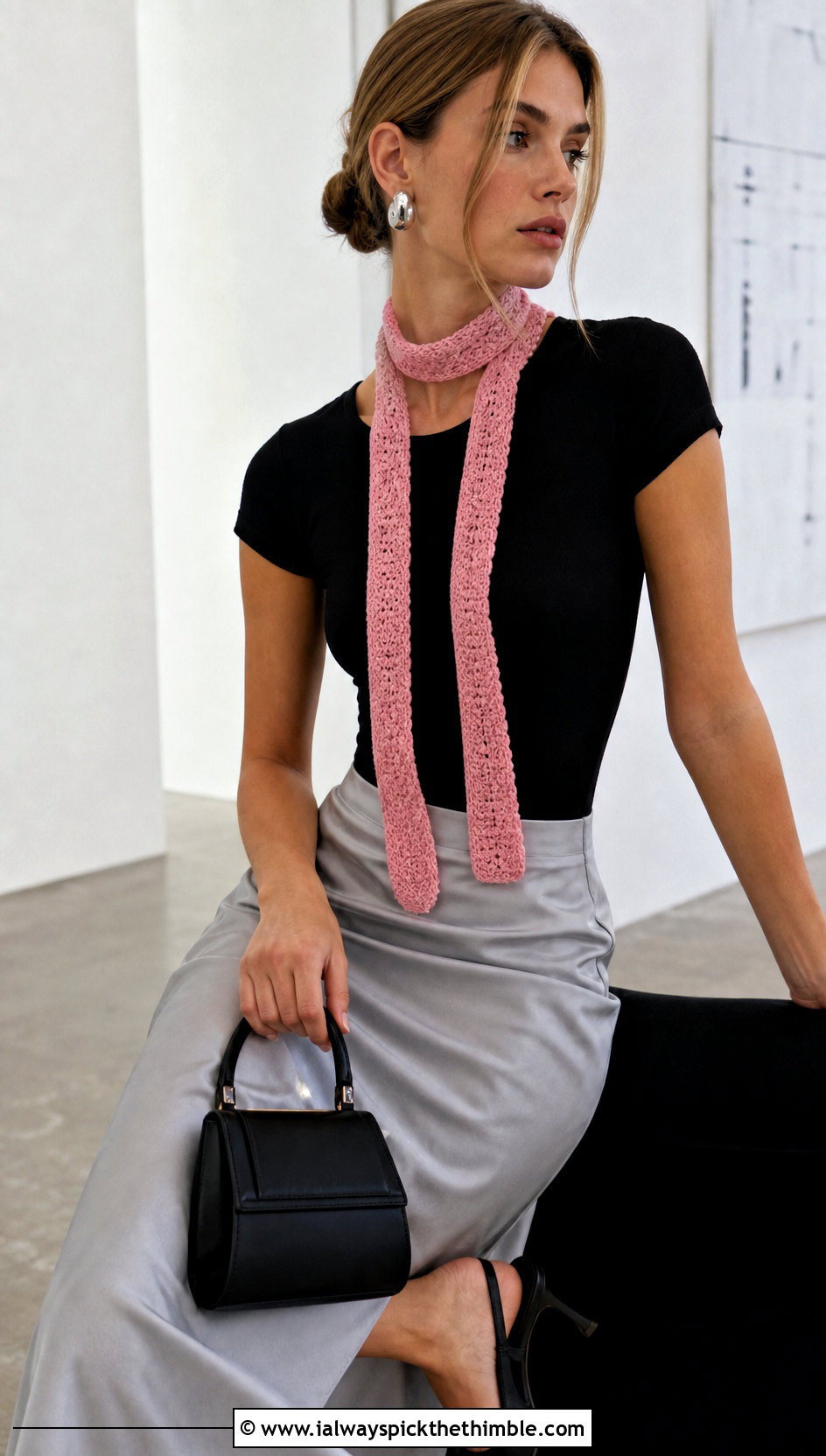DK Yarn Skinny Crochet Scarf With Satin Skirt - 20 dk yarn crochet scarf outfit ideas