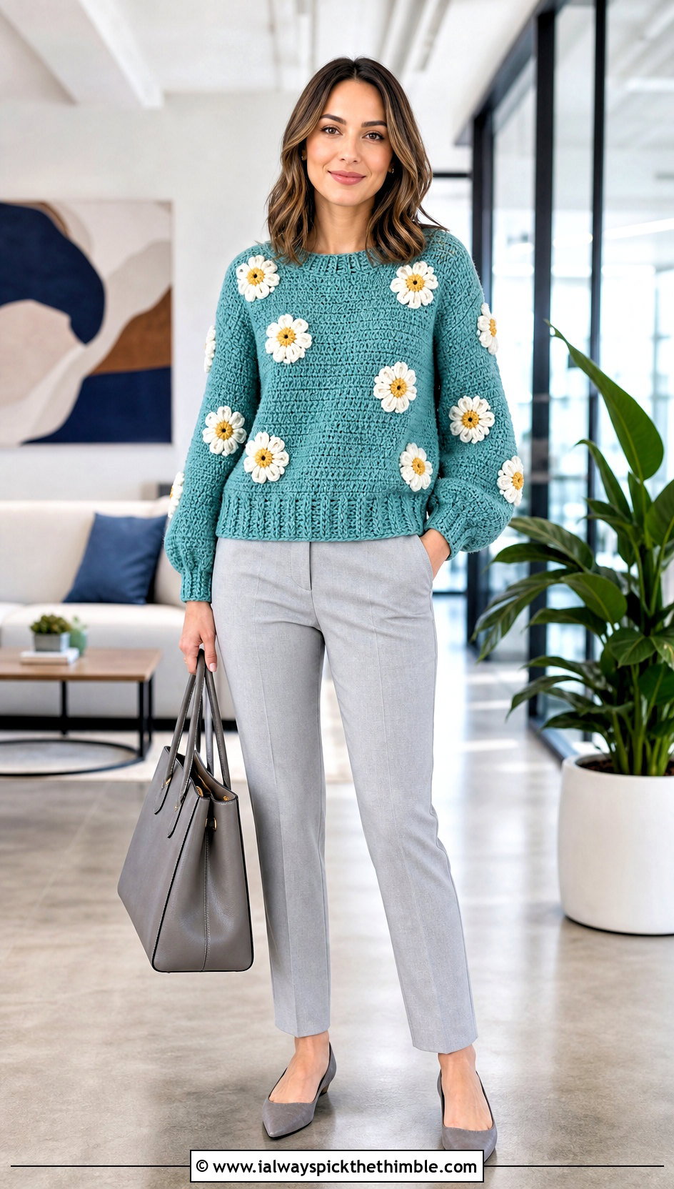 Daisy Amigurumi Sweater With Tailored Trousers - 20 amigurumi sweater outfit ideas