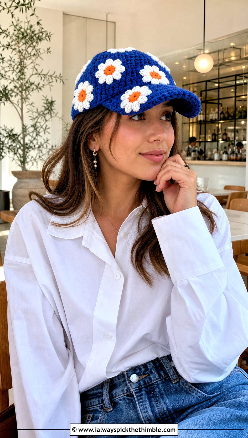 Daisy Applique Amigurumi Baseball Cap With White Shirt - 20 amigurumi baseball cap outfit ideas