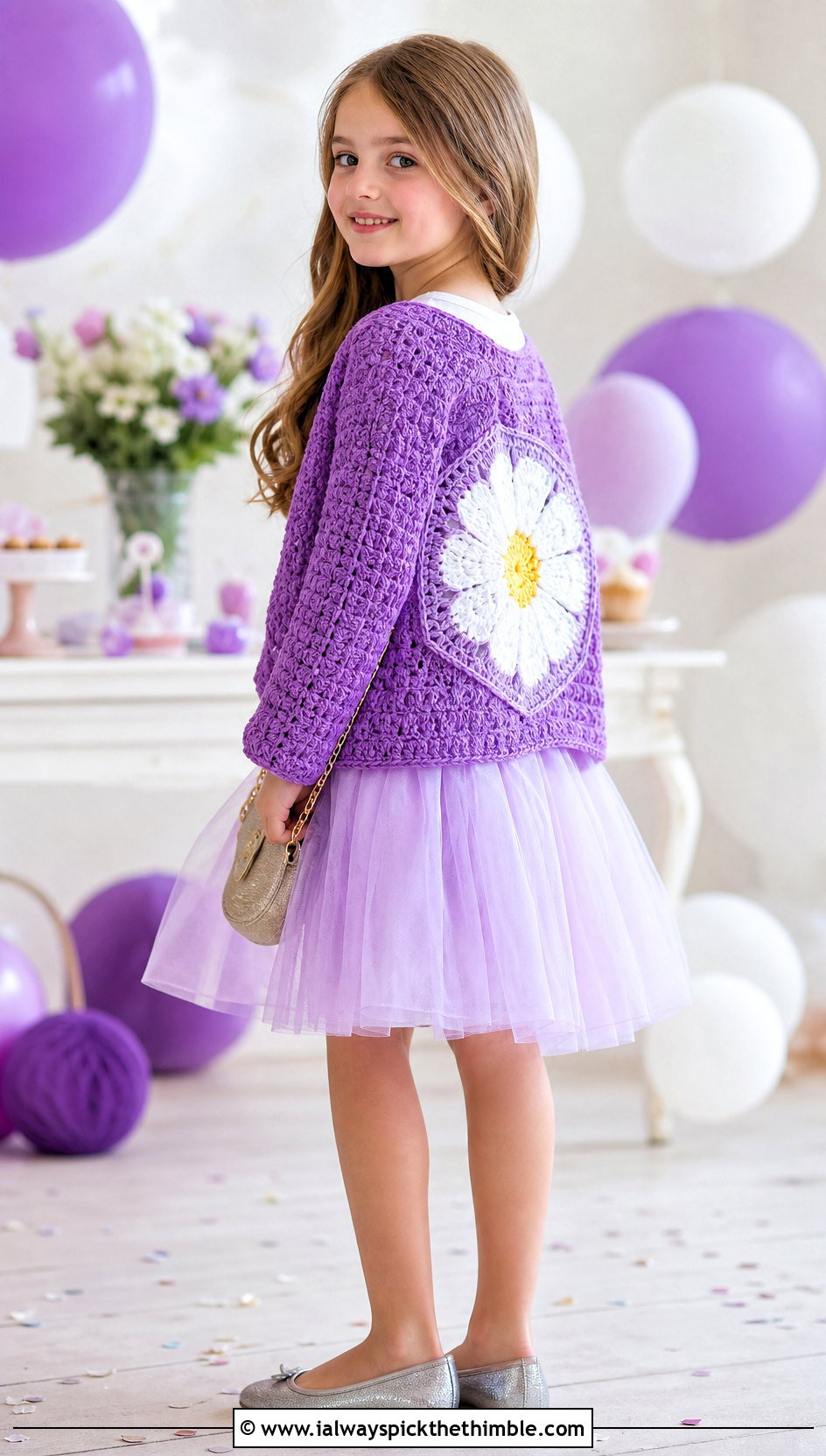Daisy Back Childs Hexagon Cardigan With Tulle Skirt - 15 Crochet Childs Hexagon Cardigan outfit ideas
