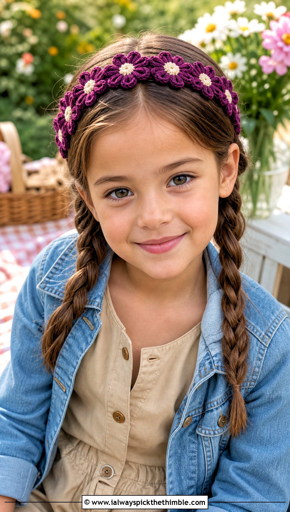 Daisy Chain Crochet Childs Headband With Cotton Jumpsuit - 20 Crochet Childs Headband outfit ideas