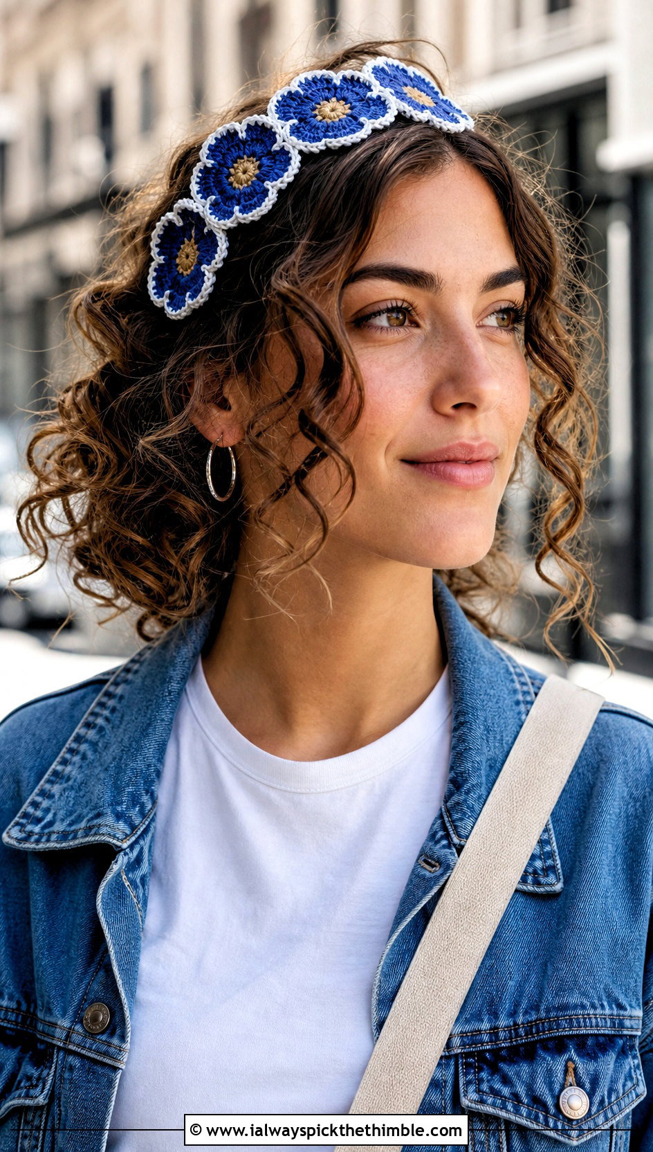 Daisy Chain Crochet Flower Headband With Jeans - 15 crochet lovely flower headband outfit ideas