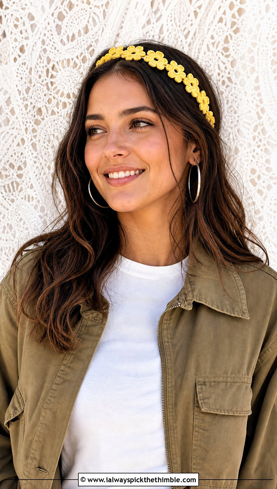 Daisy Chain Crochet Flower Headband With Jeans - 15 crochet flower headband on lace background outfit ideas