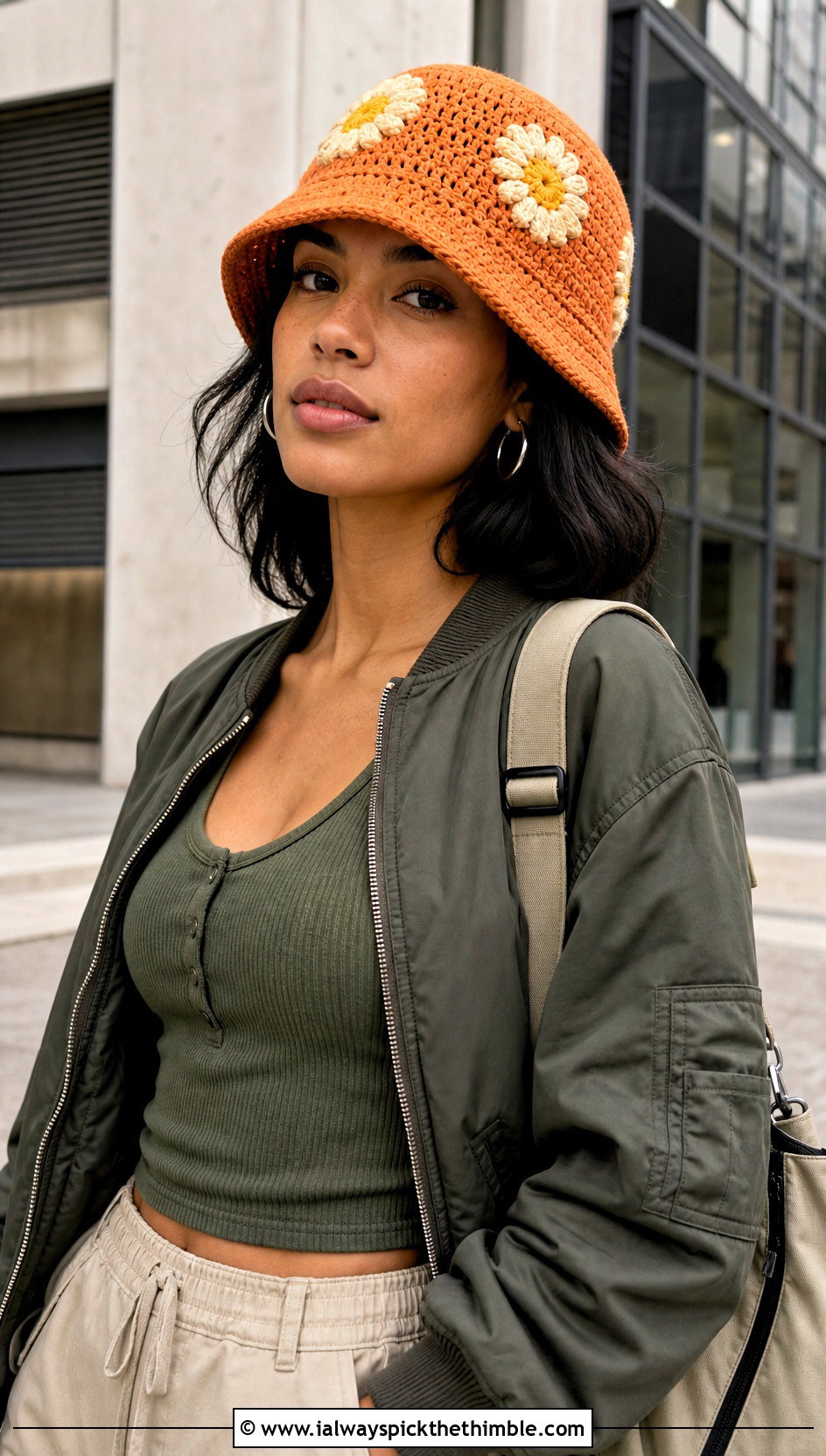 Daisy Crochet Bucket Hat With Cargo Pants - 20 Crochet Bucket Hat For Women outfit ideas