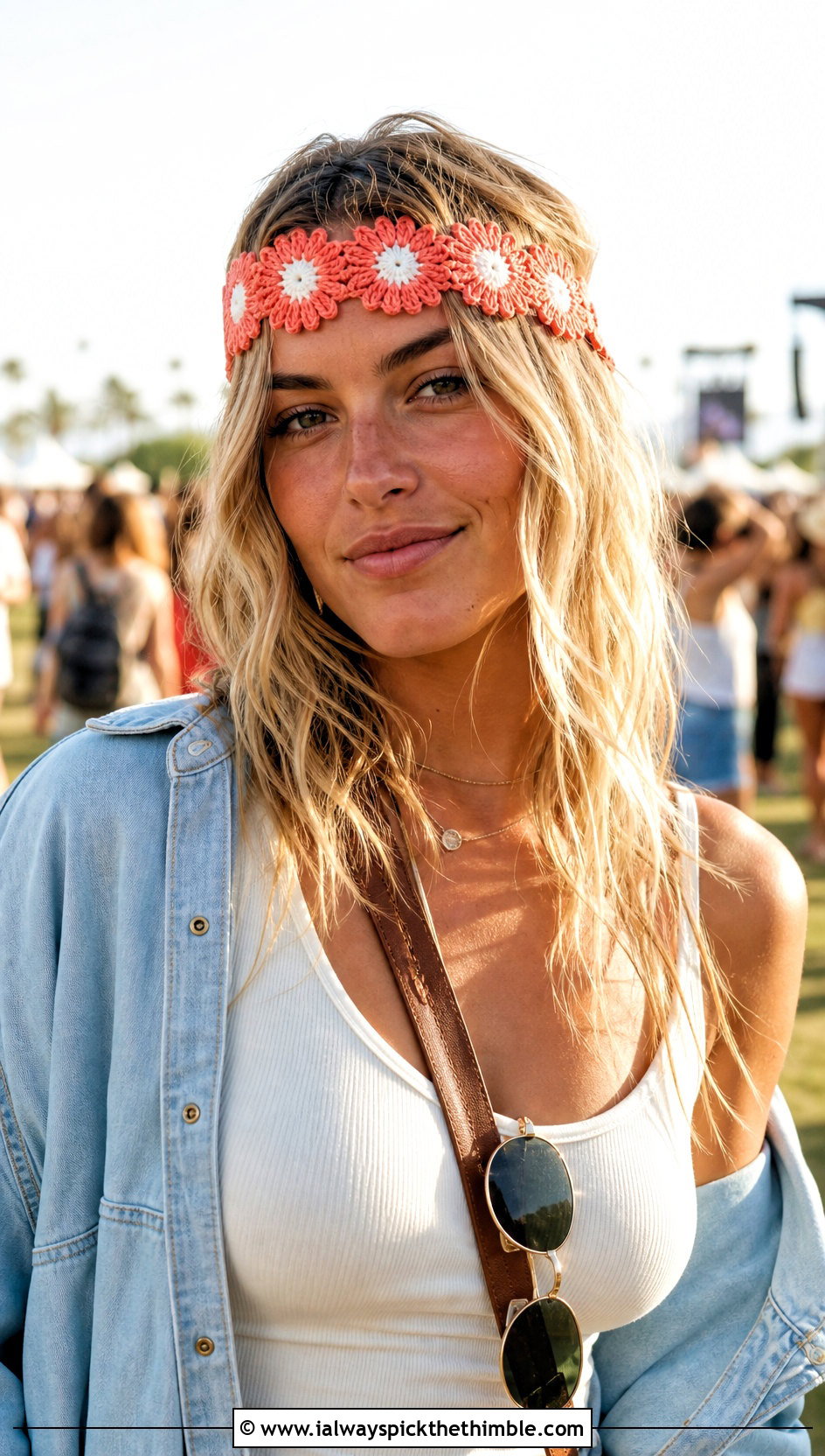 Daisy Crochet Headband With Festival Outfit - 20 boho crochet headband outfit ideas