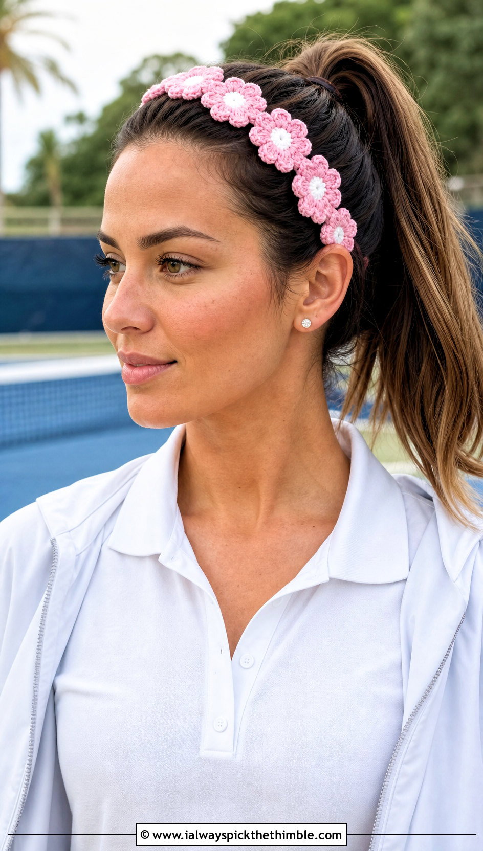 Daisy Crochet Headband With Hair Tie And Tennis Skirt - 25 crochet headband with hair tie outfit ideas