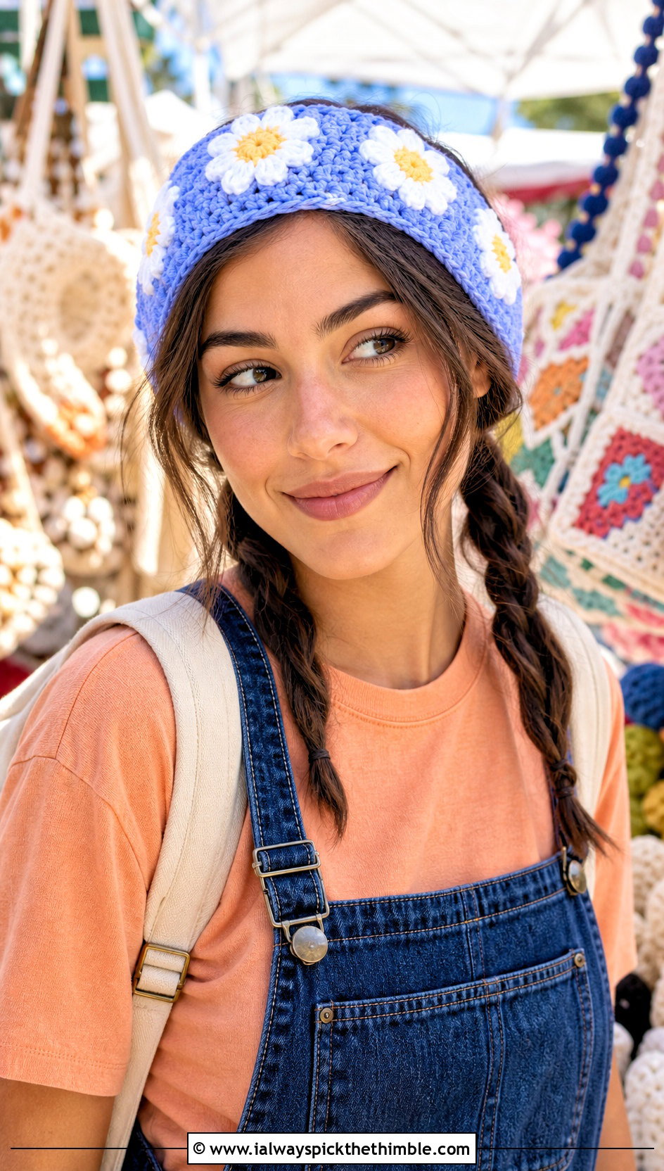 Daisy Crochet Headband With Overalls And T Shirt - 25 simple crochet headband outfit ideas