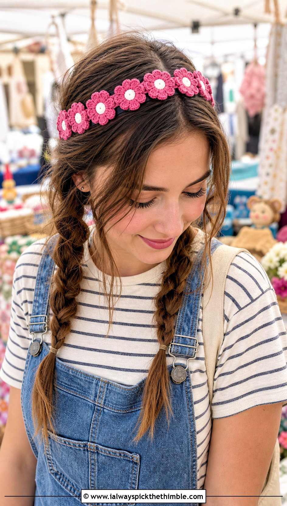 Daisy Crochet Headband With Overalls - 25 crochet hair accessories head bands outfit ideas