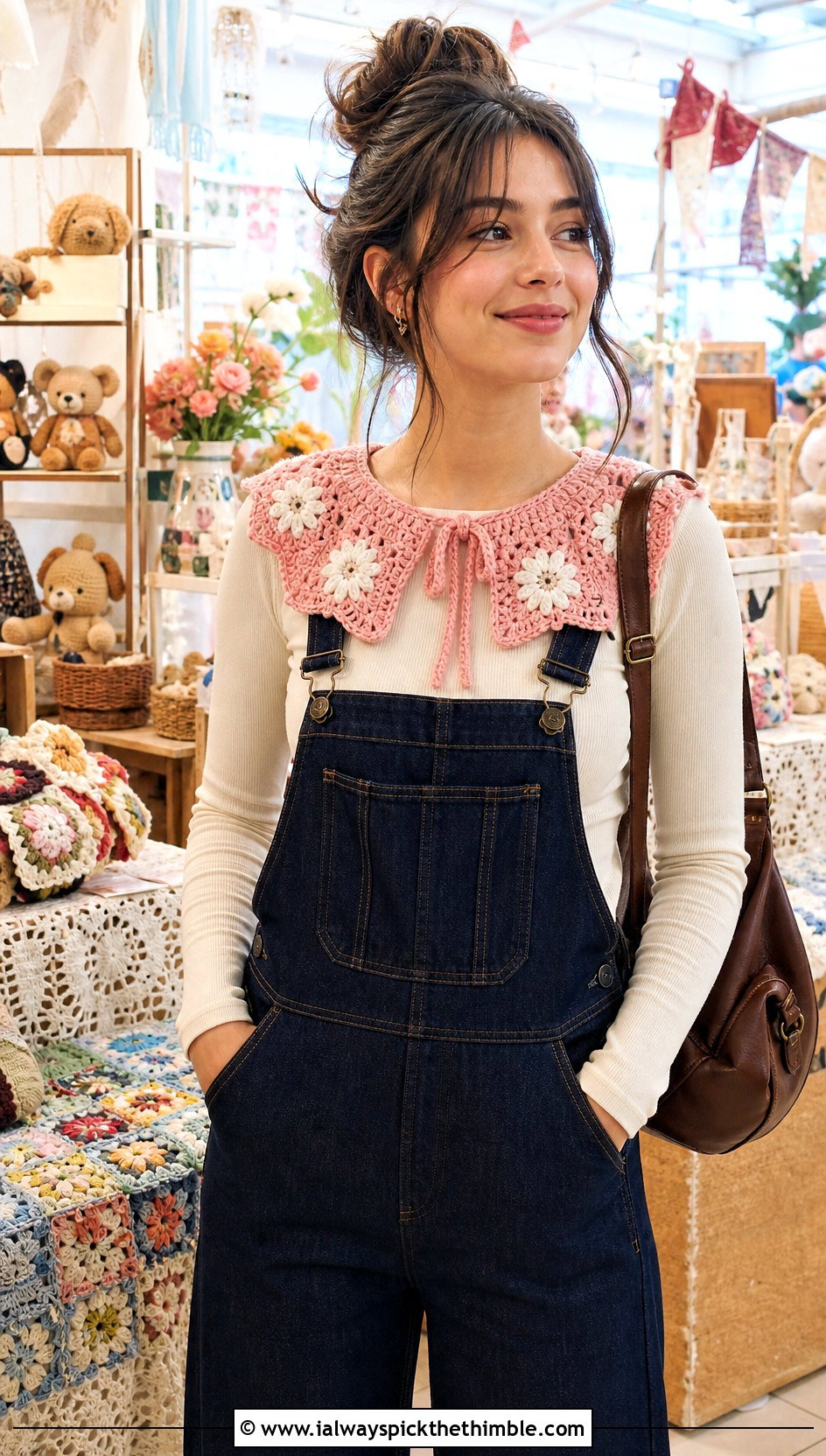 Daisy Crochet Sailor Collar With Overalls And Mary Janes - 20 crochet sailor collar outfit ideas