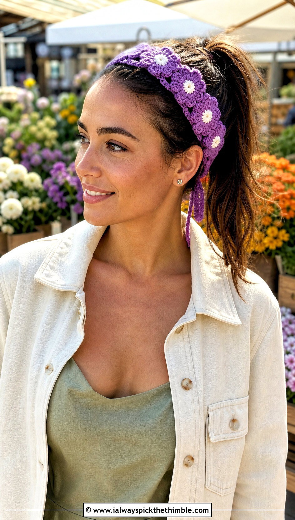 Daisy Crochet Tie Headband With Slip Dress And Sneakers - 25 crochet tie headband outfit ideas