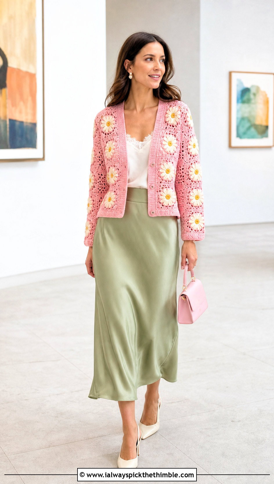 Daisy Granny Square Cardigan With Satin Midi Skirt - 15 Granny Square Cardigan Sweaters & Cardigans outfit ideas
