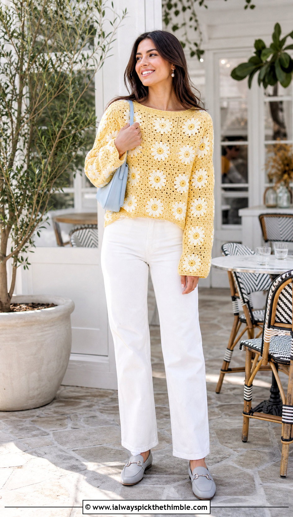 Daisy Granny Square Jumper With White Jeans - 25 granny square jumper outfit ideas
