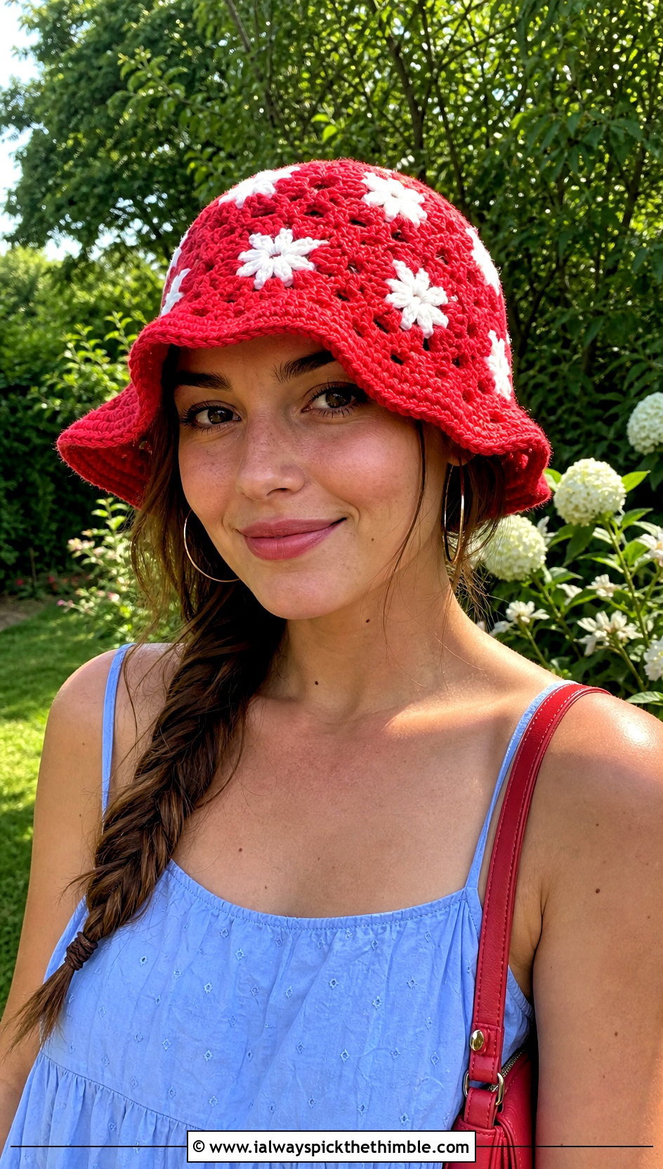 Daisy Granny Stitch Bucket Hat With Cotton Sundress - 20 crochet granny stitch bucket hat outfit ideas