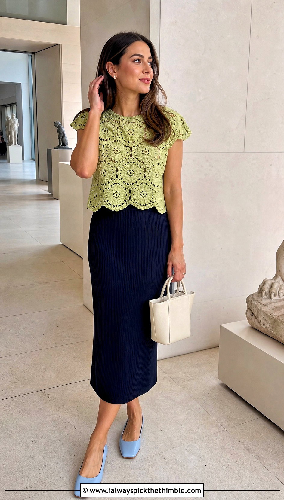 Daisy Jones Cap Sleeve Crochet Top With Knit Midi Skirt - 20 Daisy Jones Crochet Top outfit ideas