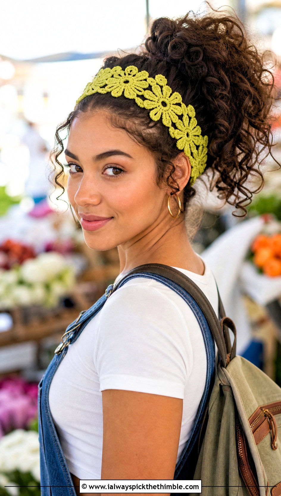 Daisy Lace Crochet Headband With Denim Overalls - 20 lace crochet headband outfit ideas