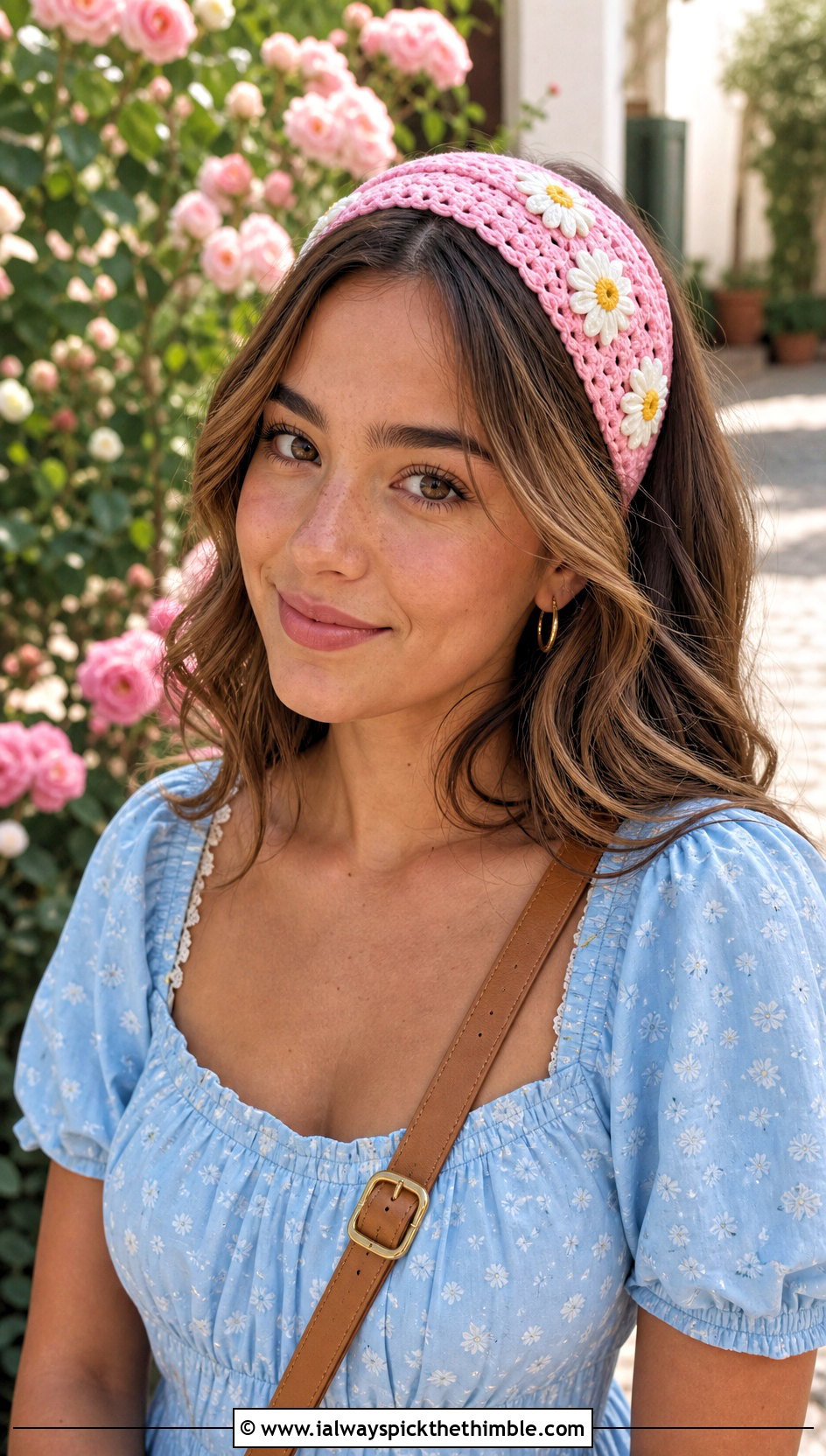 Daisy Motif Crochet Bandana Headband With Prairie Dress - 20 Crochet Bandana Headband outfit ideas