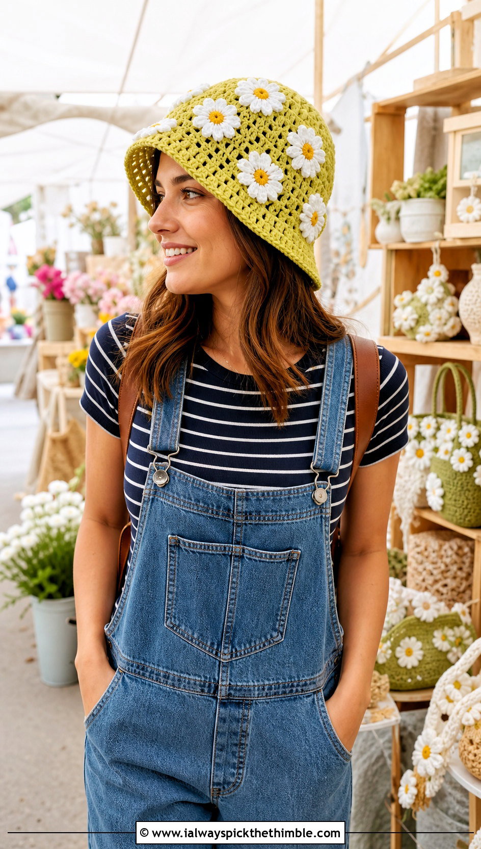 Daisy Motif Crochet Easter Bonnet With Overalls - 20 crochet easter bonnet outfit ideas