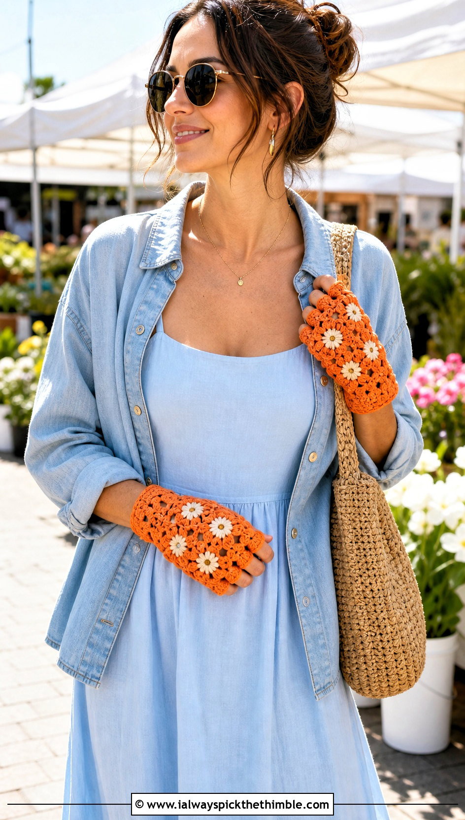 Daisy Motif Crochet Gloves With Sundress And Sneakers - 20 lace crochet gloves outfit ideas