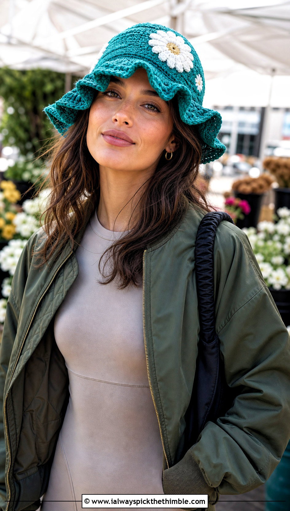 Daisy Ruffle Crochet Bucket Hat With Cargo Pants - 25 ruffled crochet hat outfit ideas