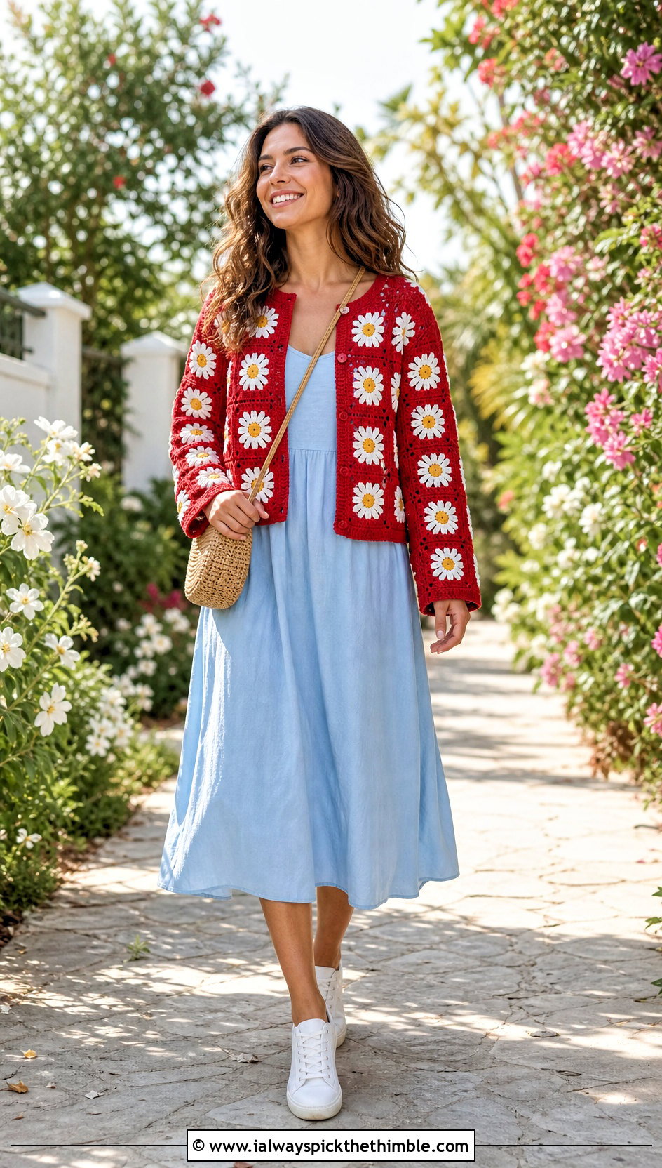 Daisy Small Granny Square Cardigan With Cotton Sundress - 20 Small Granny Square Cardigan outfit ideas