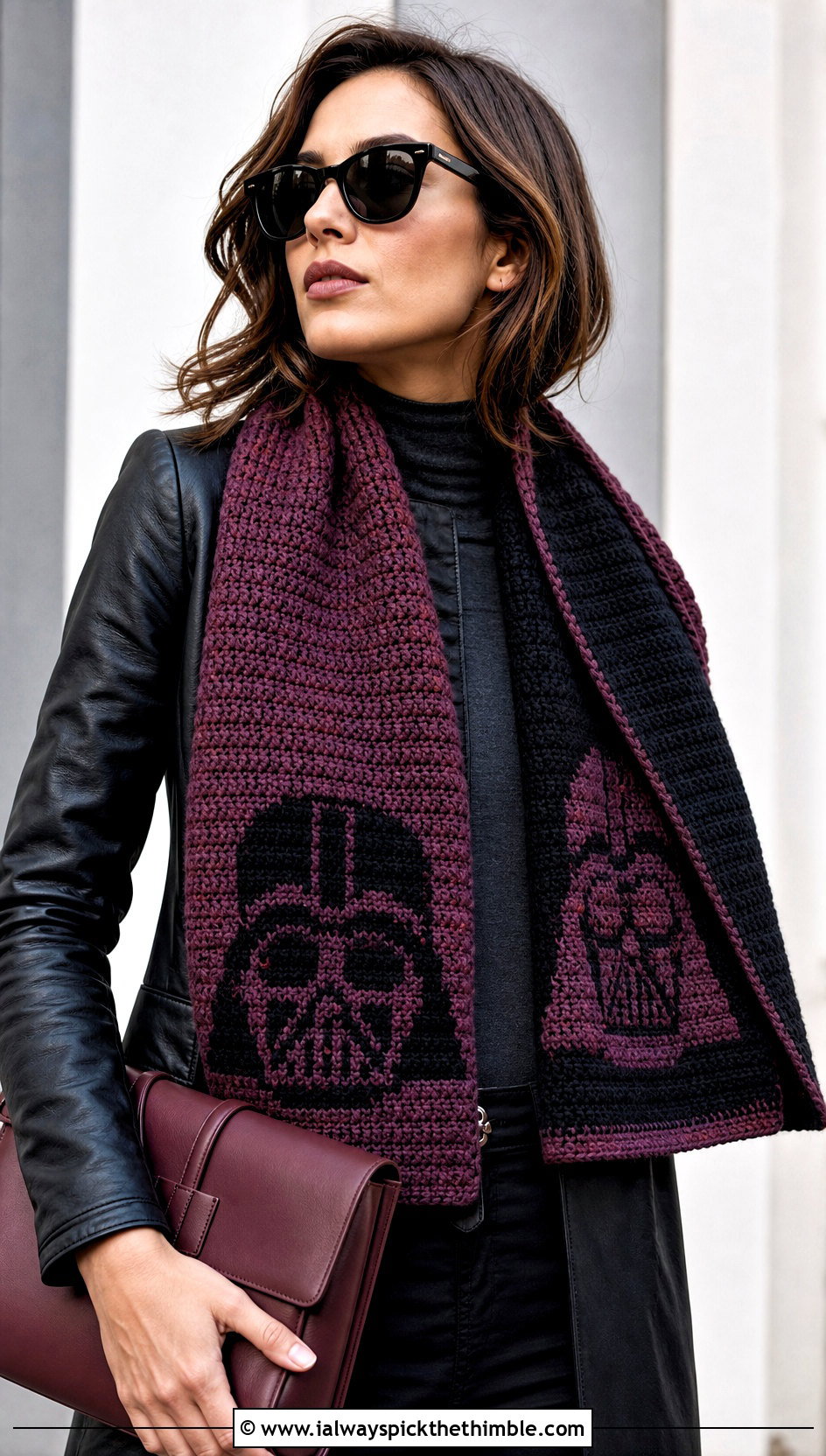Darth Vader Double Sided Scarf With Leather Jacket - 15 Crochet Star Wars Scarf outfit ideas