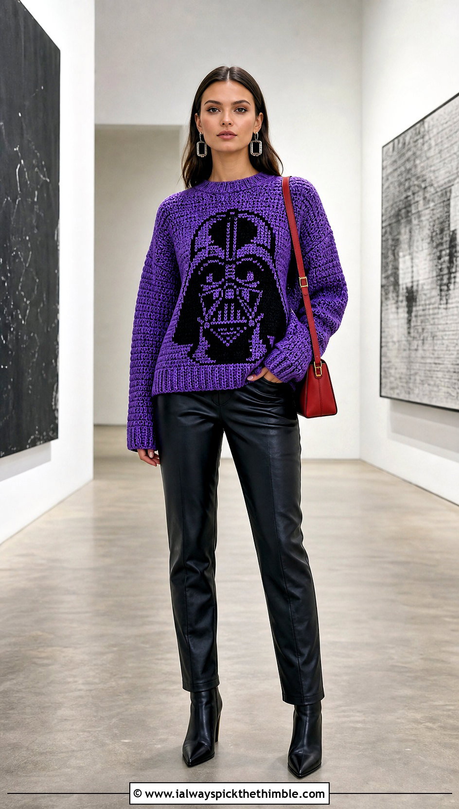 Darth Vader Tapestry Crochet Sweater With Leather Pants - 20 Star Wars Crochet Sweater outfit ideas