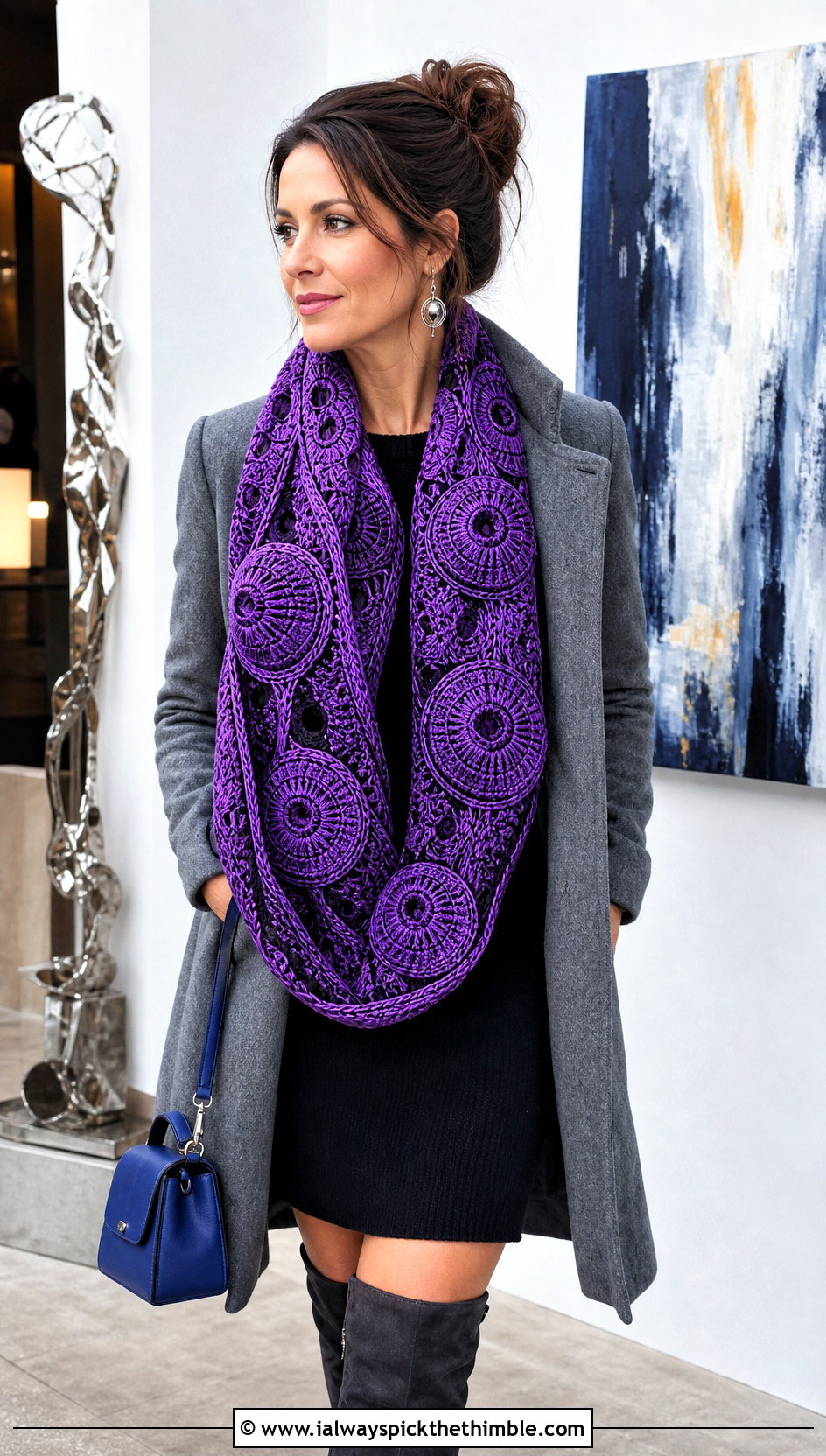 Death Star Infinity Scarf With Sweater Dress - 15 Crochet Star Wars Scarf outfit ideas