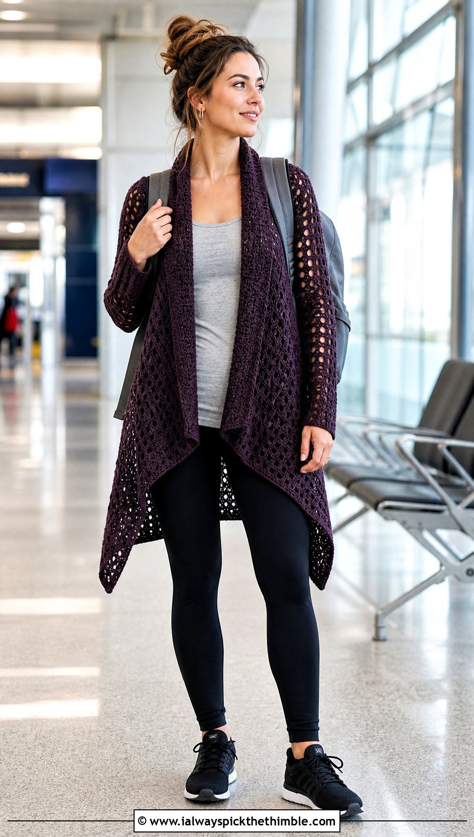 Deep Collar Lace Wedge Cardigan With Leggings - 25 crochet lace cardigan outfit ideas