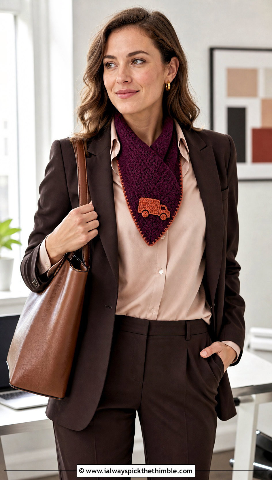 Delivery Truck Crochet Scarf With Office Trousers - 20 Crochet Truck Scarf outfit ideas