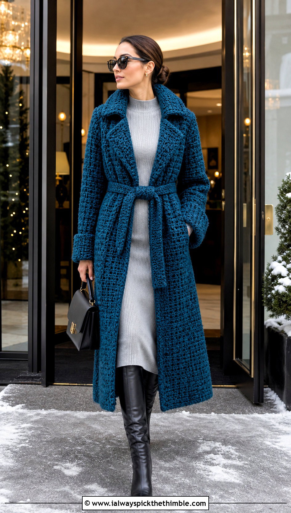 Dense Crochet Coat With Ribbed Knit Dress - 20 Winter Crochet Clothes and outfit ideas