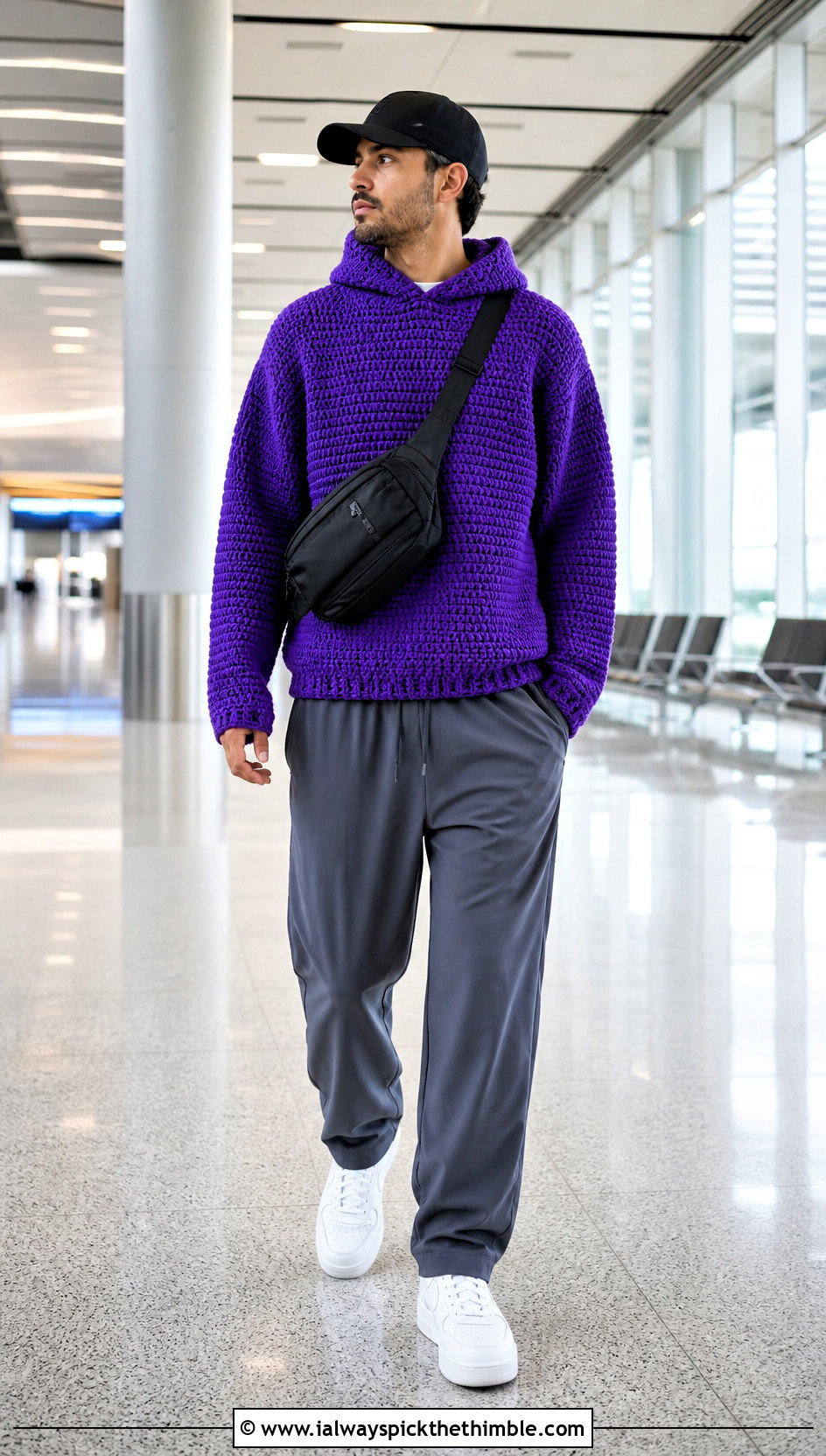 Dense Crochet Hoodie With Track Pants - 25 crochet clothes for men outfit ideas