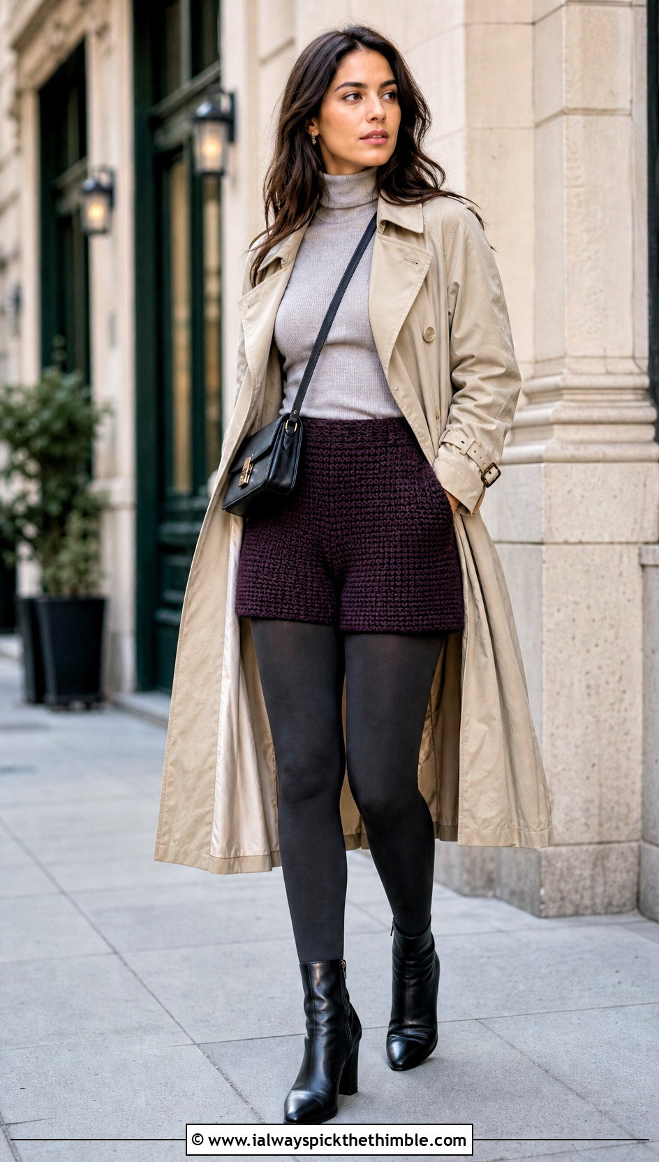Dense Stitch Crochet Lounge Shorts With Lightweight Trench Coat - 20 Crochet Lounge Shorts outfit ideas