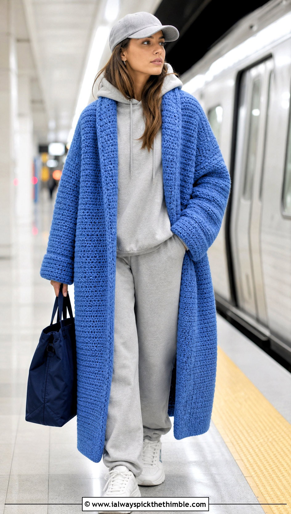 Dense Stitch Crochet Overcoat With Hoodie - 25 crochet long coat outfit ideas