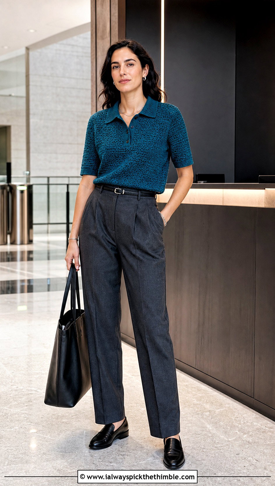 Dense Stitch Crochet Polo With Pleated Trousers - 20 Masc Crochet Clothes and outfit ideas