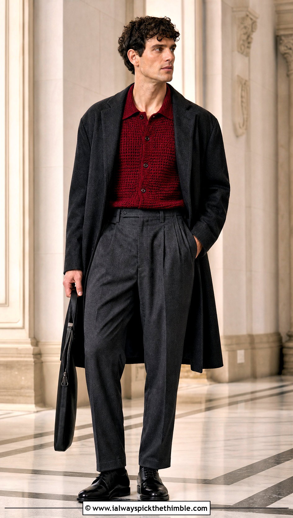 Dense Stitch Crochet Shirt With Wool Trousers - 25 crochet mens shirt outfit ideas