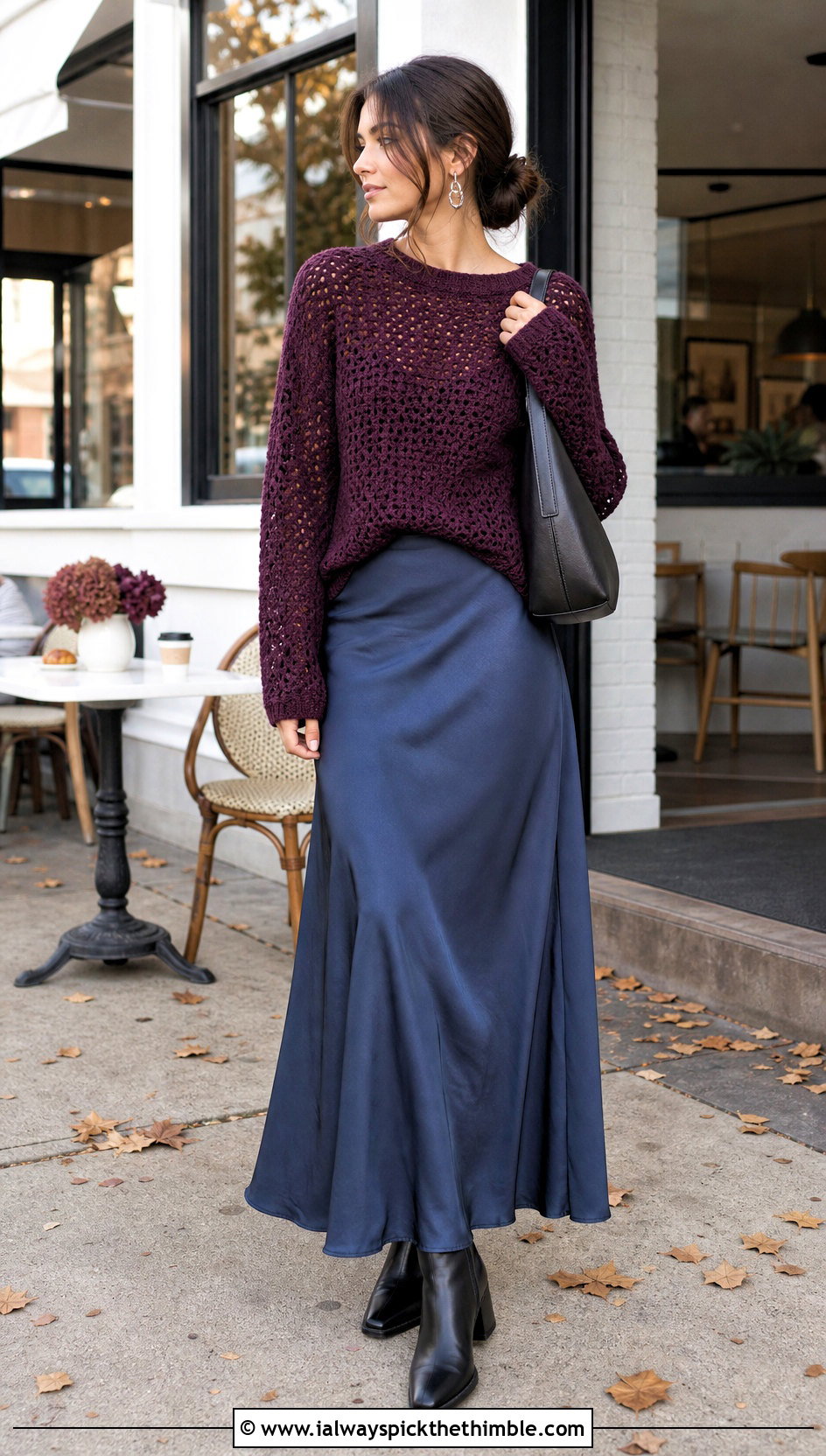 Dense Stitch Crochet Sweater Top With Maxi Skirt - 25 easy crochet tops outfit ideas