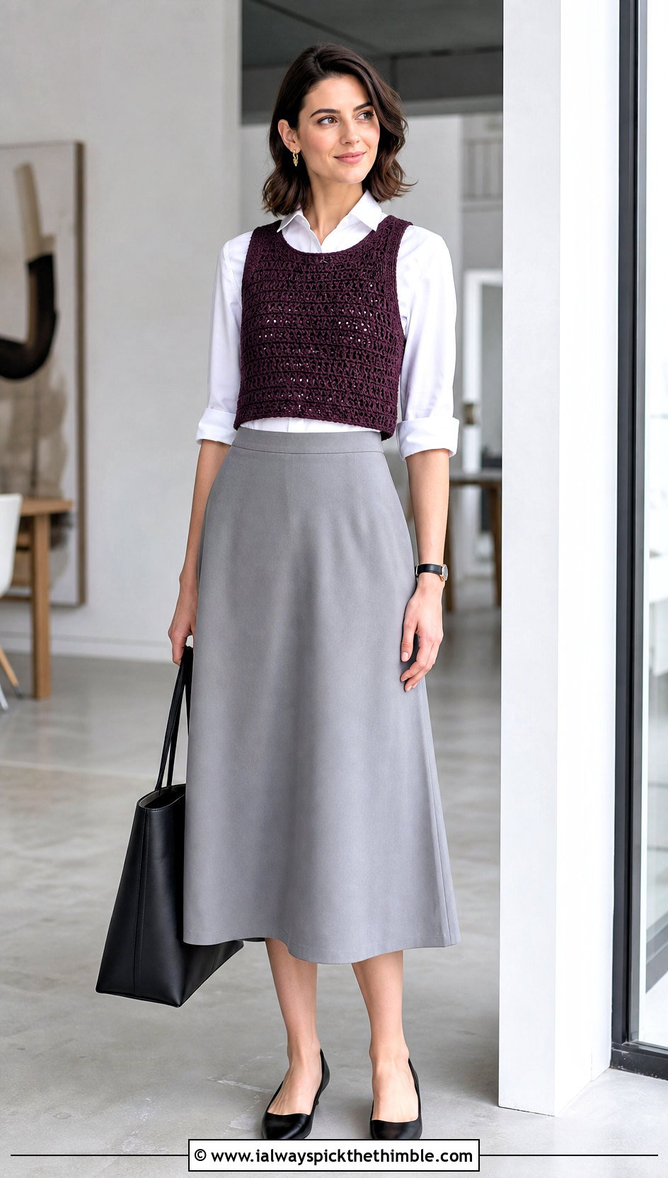 Dense Stitch Crochet Vest Crop Top With A Line Skirt - 20 Crochet Clothes Crop Top outfit ideas