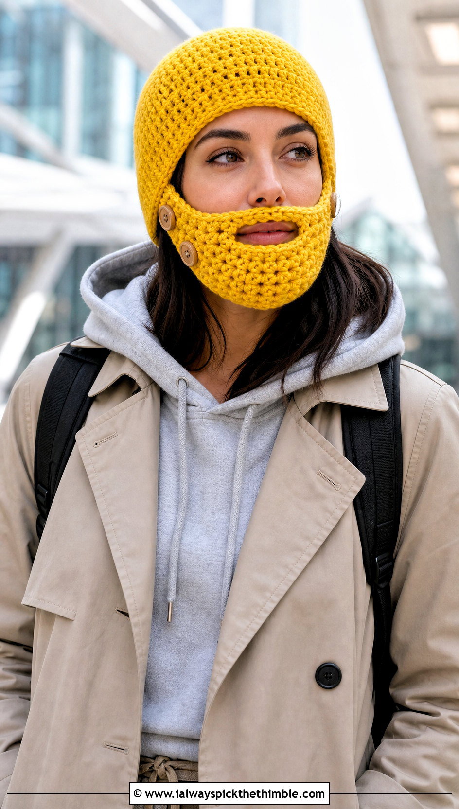Detachable Beard Crochet Hat With Trench Coat - 25 crochet beard hat outfit ideas