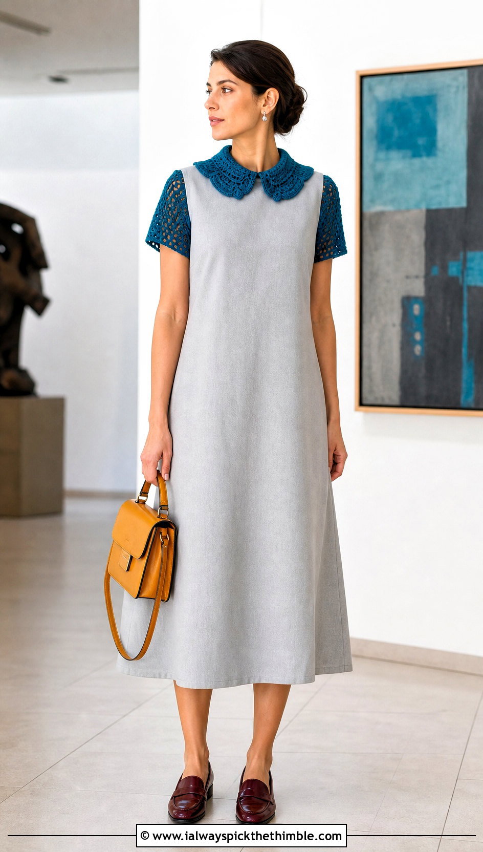 Detachable Collar Crochet Top With A Line Dress - 20 Crochet Collar Top outfit ideas
