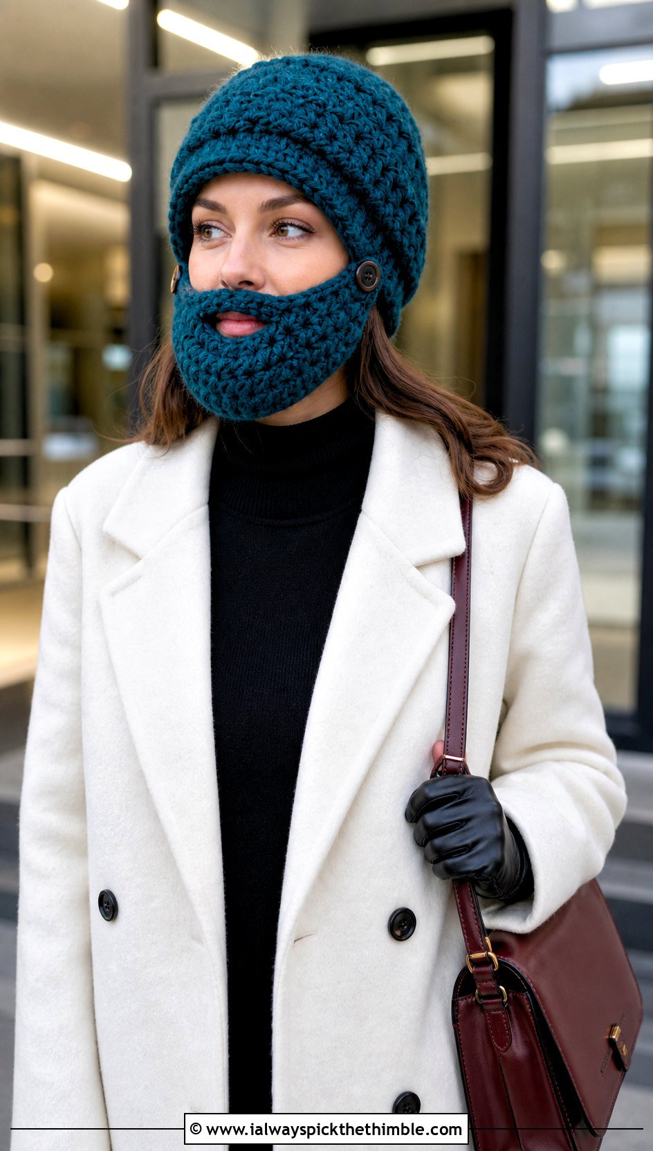 Detachable Crochet Beard Hat With Wool Coat - 15 Crochet Hat With Beard outfit ideas