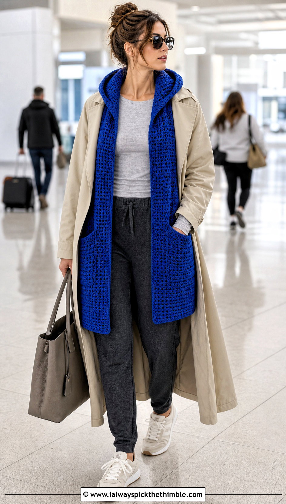 Detachable Hood Crochet Wrap With Travel Outfit - 25 crochet wrap with pockets outfit ideas