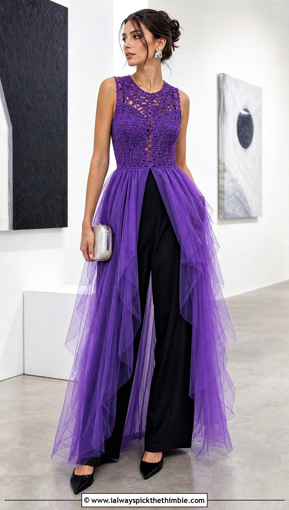 Detachable Tulle Crochet Tutu Dress With Wide Leg Pants - 25 Crochet Tutu Dress outfit ideas