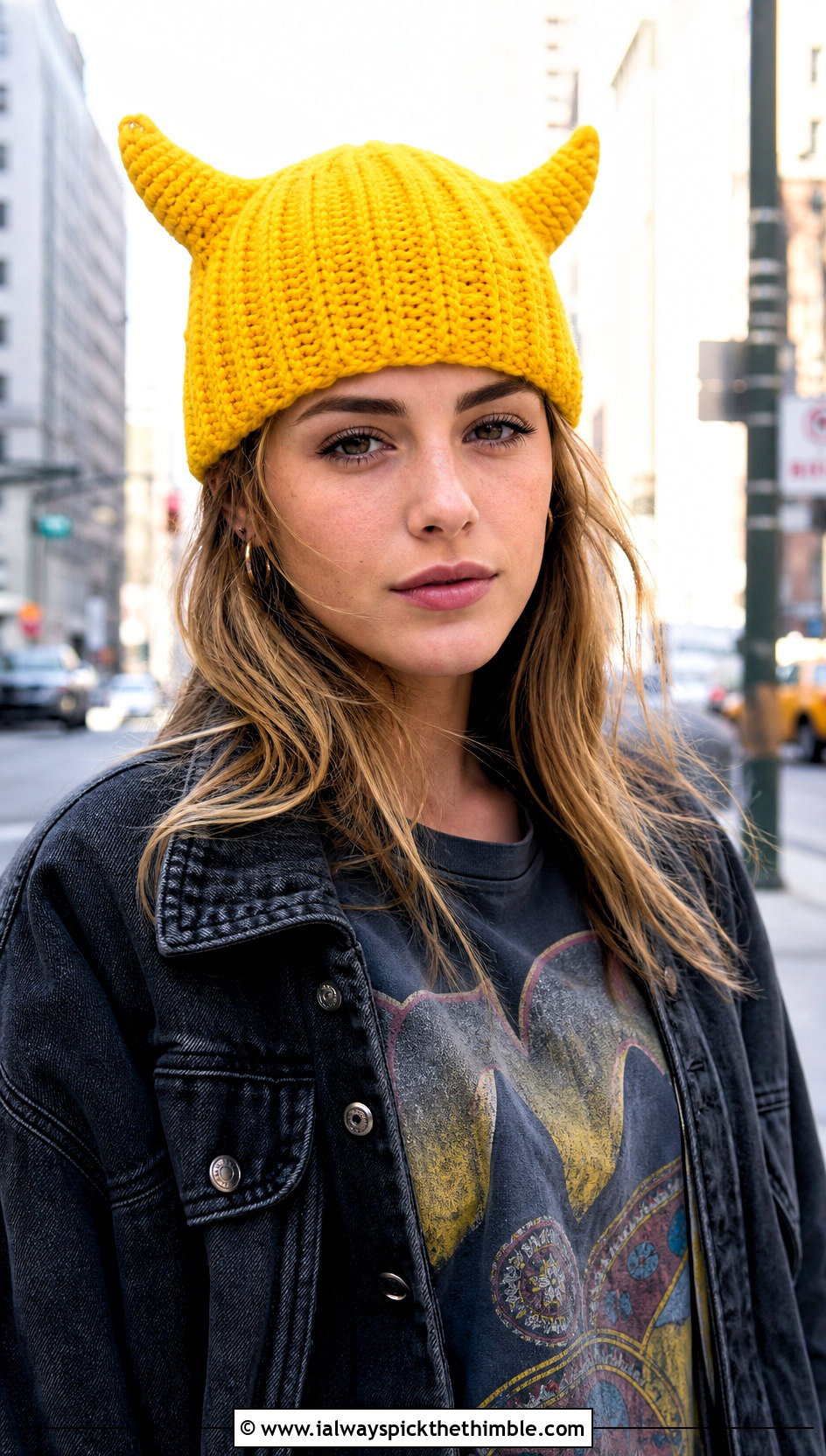 Devil Horn Crochet Beanie With Baggy Jeans - 20 Crochet Horned Beanie outfit ideas