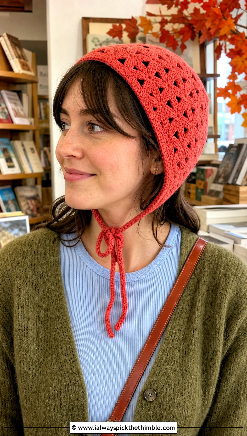 Diamond Crochet Bonnet Hat With Corduroy Pants - 15 Diamond Crochet Hat outfit ideas