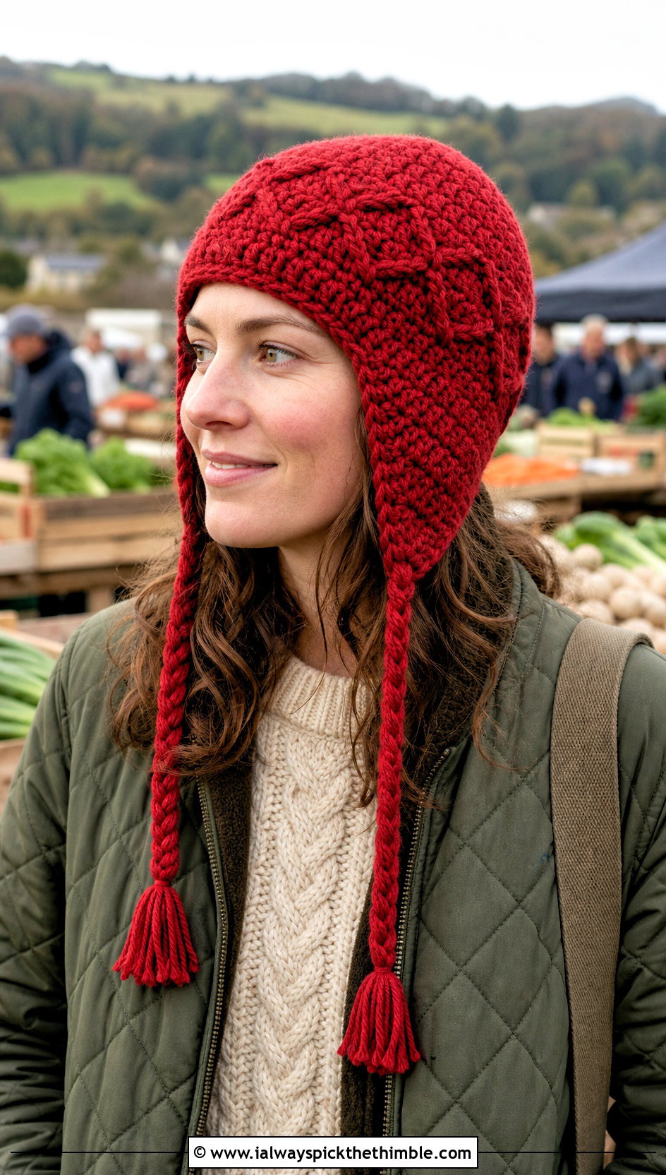 Diamond Crochet Earflap Hat With Quilted Jacket - 15 Diamond Crochet Hat outfit ideas