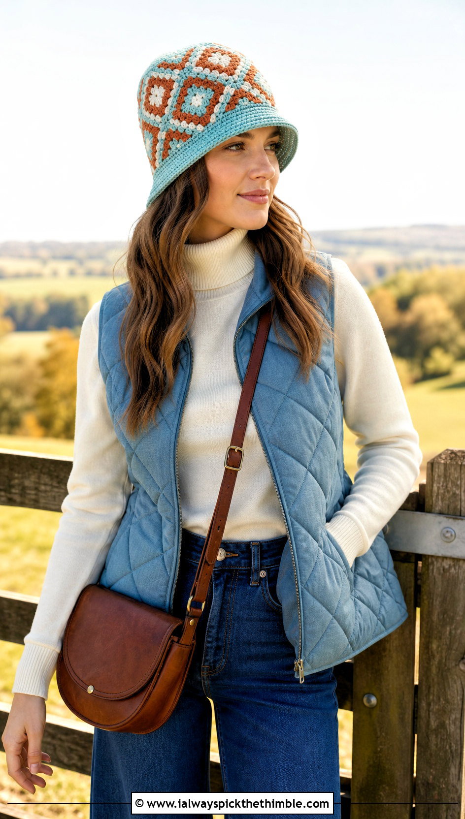 Diamond Fair Isle Hat With Quilted Vest And Flared Jeans - 20 Crochet Fair Isle Hat outfit ideas